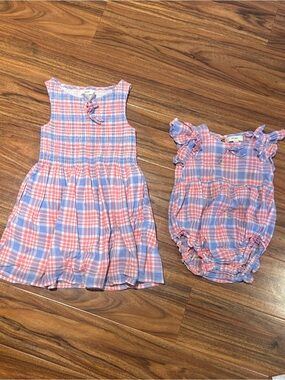 Ivy city sleeveless dress 4/5 and baby onesie 9-12 months in Blossom Plaid